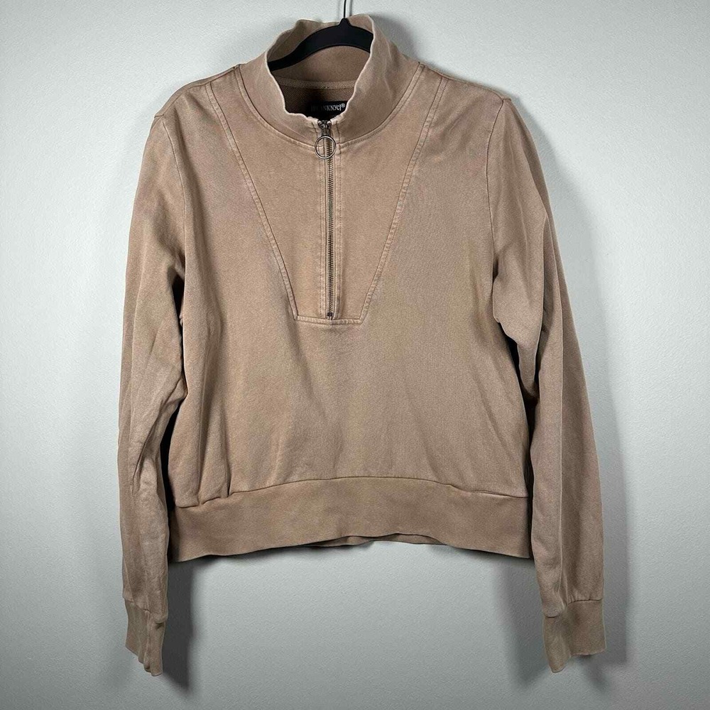 BLANKNYC Medium Pullover Tan Long Sleeve Quarter Zip O-Ring Mock Neck 01DE4282